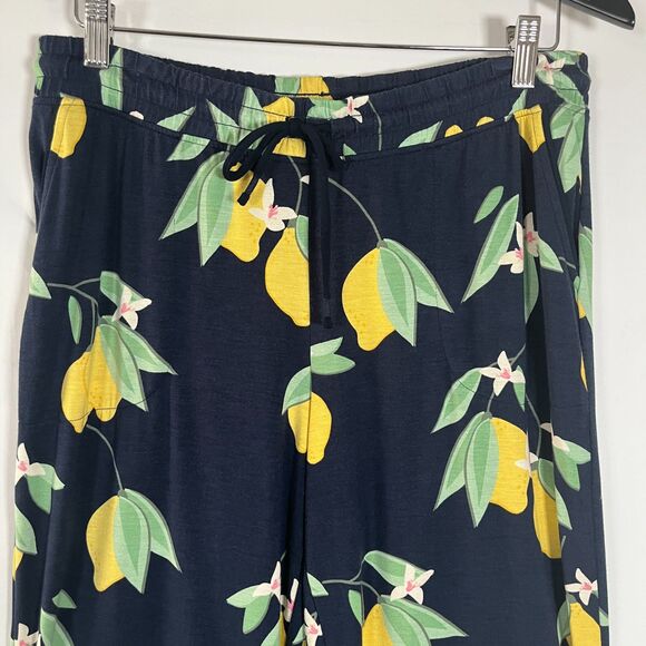 Soma Cool Nights Pajama Pants Medium Wide Leg Citrus Pockets Lemon Curved Hem - Picture 3 of 8